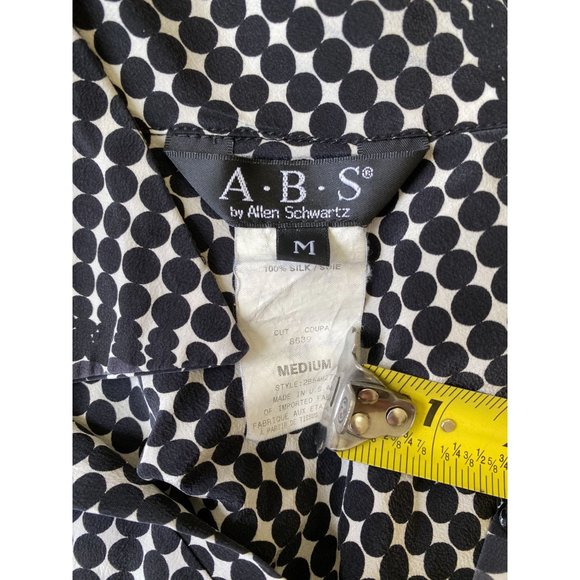 ABS by Allen Schwartz Womens Y2K Top Medium Black Silk Polka Dot Button Down - Picture 6 of 10